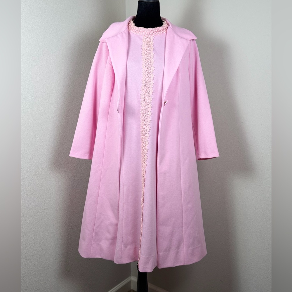Vintage 1960s Alfred Werber Pink Coat Dress Set No Size Tag - Picture 4 of 16